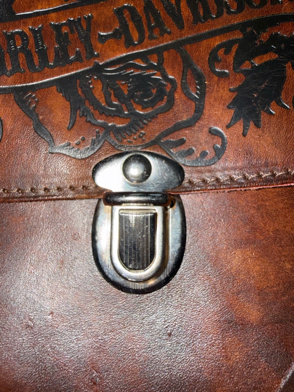 Harley‑Davidson Dark Brown Leather Embossed Crossbody - Picture 3 of 11